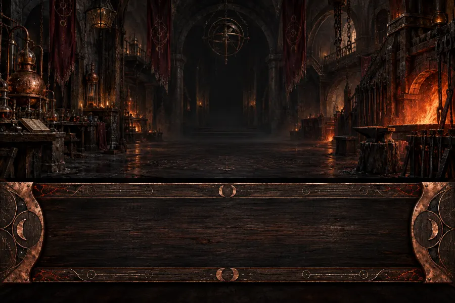 A glowing gothic alchemist’s forge